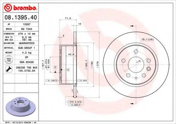 гальмівний диск BREMBO 08.1395.40