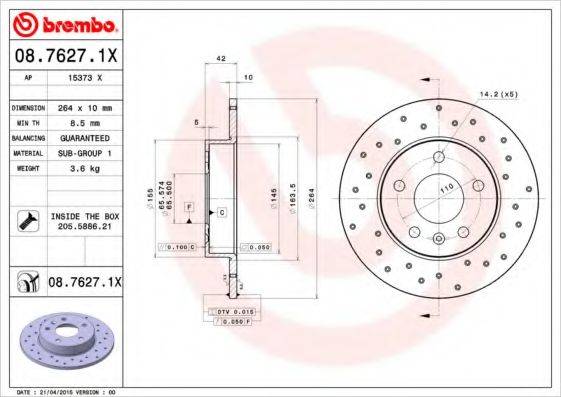 гальмівний диск BREMBO 08.7627.1X