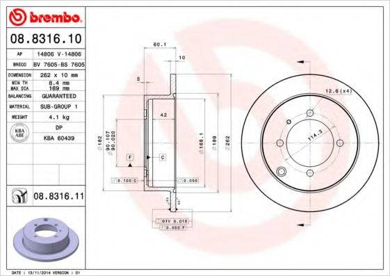 гальмівний диск BREMBO 08.8316.10