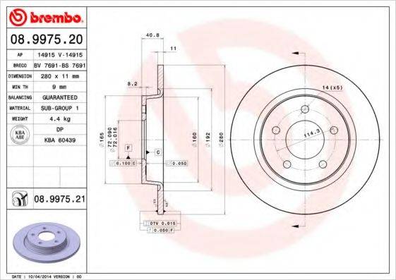 гальмівний диск BREMBO 08.9975.20