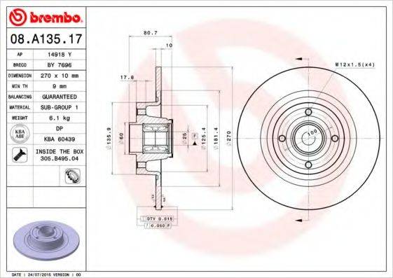 гальмівний диск BREMBO 08.A135.17