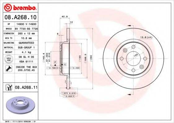 гальмівний диск BREMBO 08.A268.10