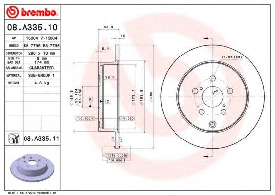 гальмівний диск BREMBO 08.A335.10