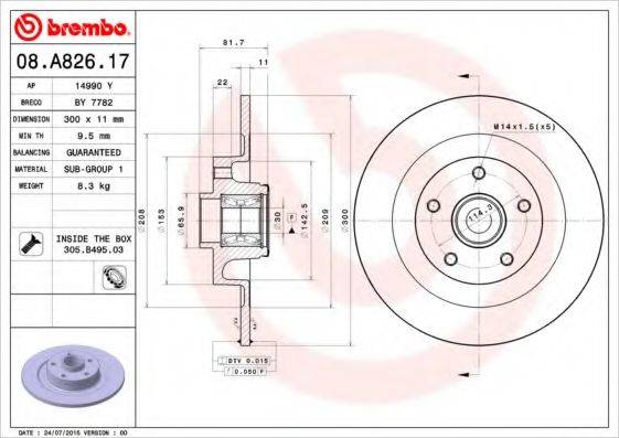 гальмівний диск BREMBO 08.A826.17