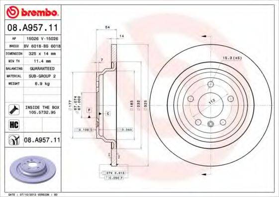 гальмівний диск BREMBO 08.A957.11