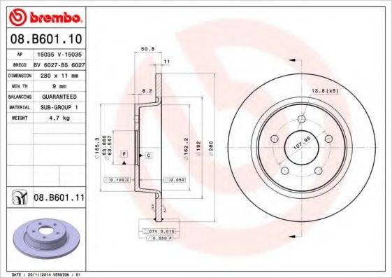 гальмівний диск BREMBO 08.B601.10