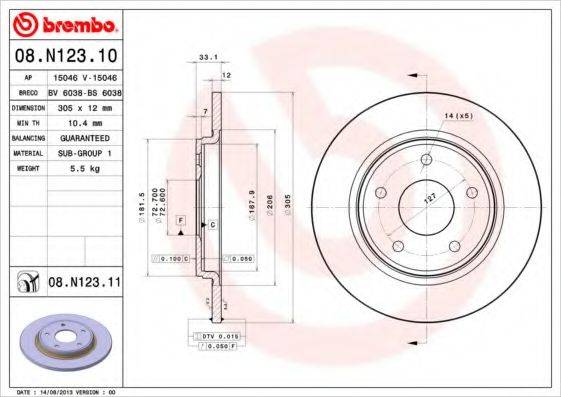 гальмівний диск BREMBO 08.N123.11