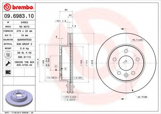 гальмівний диск BREMBO 09.6983.10