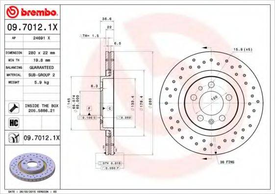 гальмівний диск BREMBO 09.7012.1X