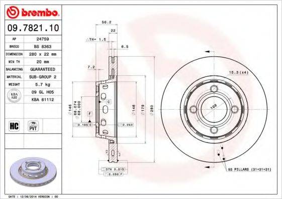 гальмівний диск BREMBO 09.7821.10