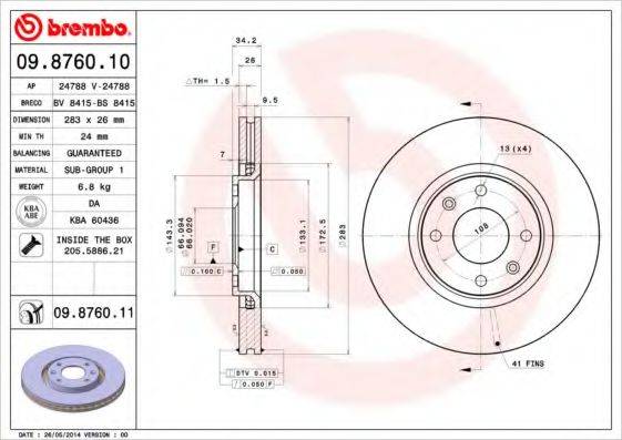 гальмівний диск BREMBO 09.8760.11