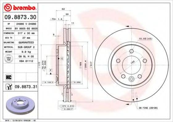 гальмівний диск BREMBO 09.8873.31