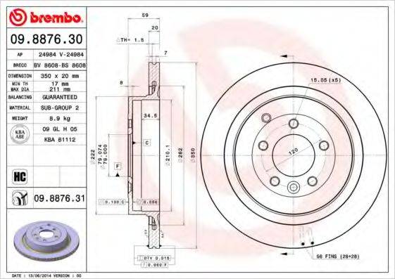 гальмівний диск BREMBO 09.8876.31