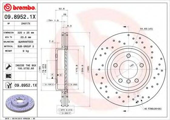 гальмівний диск BREMBO 09.8952.1X