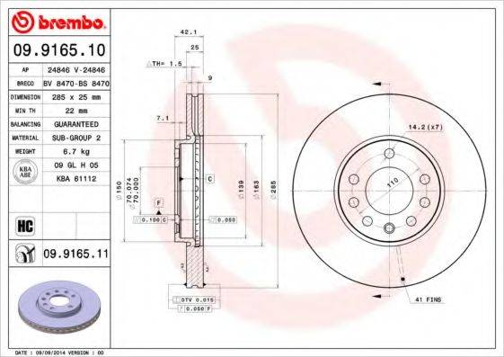 гальмівний диск BREMBO 09.9165.10