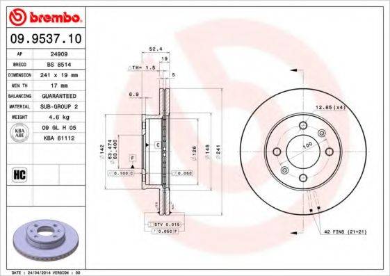 гальмівний диск BREMBO 09.9537.10