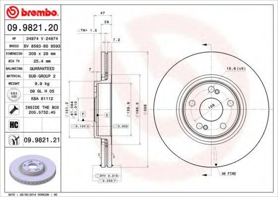 гальмівний диск BREMBO 09.9821.21