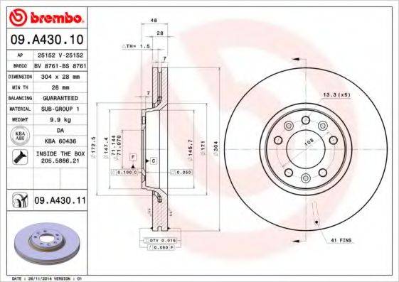 гальмівний диск BREMBO 09.A430.10