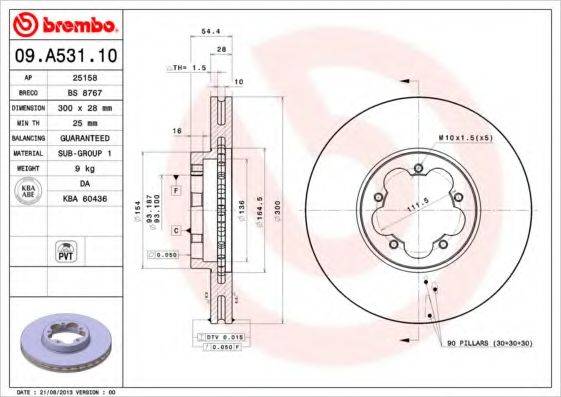 гальмівний диск BREMBO 09.A531.10