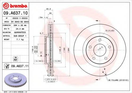 гальмівний диск BREMBO 09.A637.10