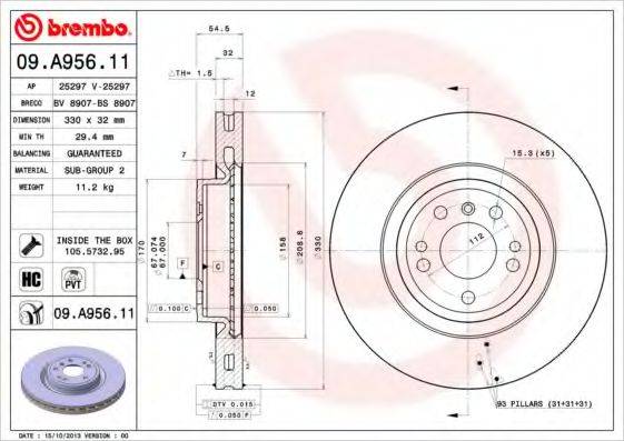 гальмівний диск BREMBO 09.A956.11