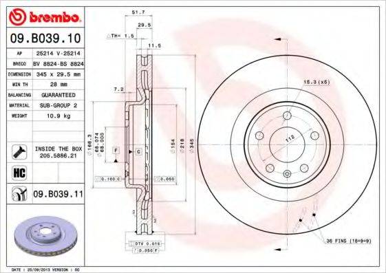 гальмівний диск BREMBO 09.B039.11