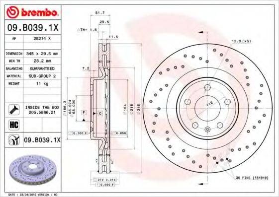 гальмівний диск BREMBO 09.B039.1X