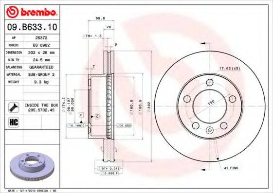 гальмівний диск BREMBO 09.B633.10