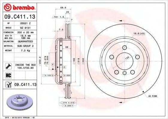 гальмівний диск BREMBO 09.C411.13