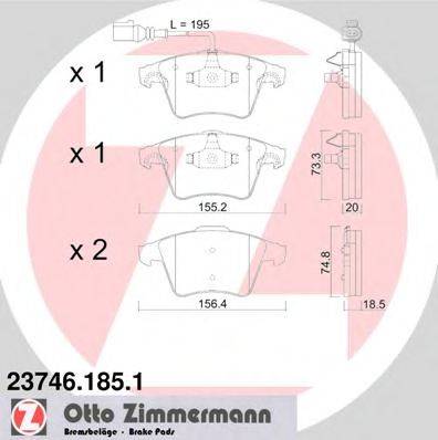 Комплект гальмівних колодок, дискове гальмо ZIMMERMANN 23746.185.1