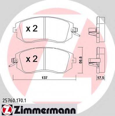 Комплект гальмівних колодок, дискове гальмо ZIMMERMANN 25760.170.1