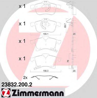 Комплект гальмівних колодок, дискове гальмо ZIMMERMANN 23832.200.2