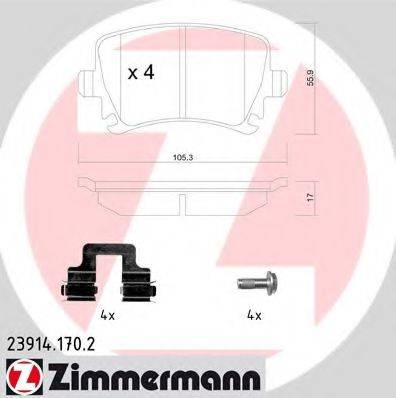 Комплект гальмівних колодок, дискове гальмо ZIMMERMANN 23914.170.2